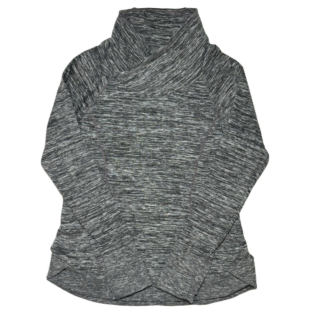 ATHLETA Womens Techie Mock Cowl Neck Pullover Gray Heathered Thumbhole Medium